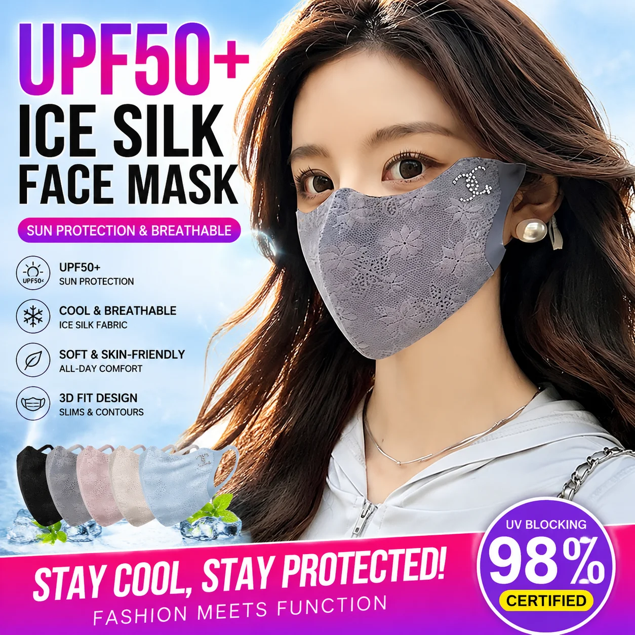 

Lace Mask Mesh High Beauty Women's Thin Embroidered Sunscreen Mask Eye Protection UV Ice Silk Breathable Mask