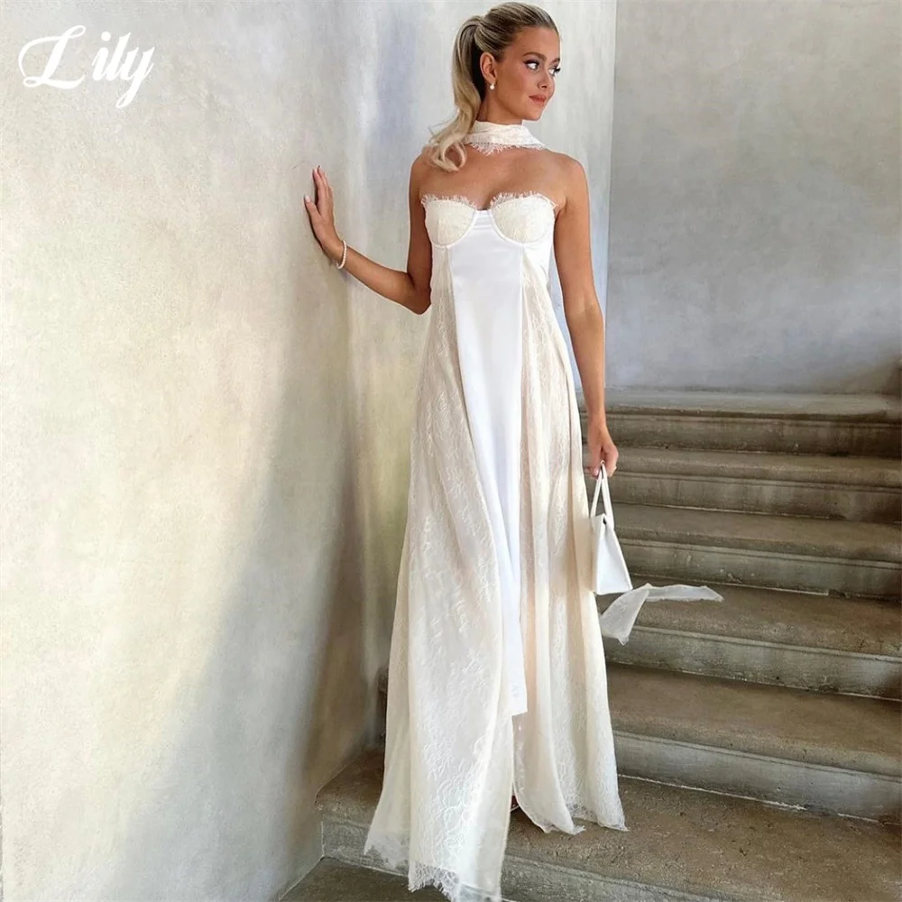 

Lily White Elegant Prom Gown Sweetheart Backless Lace Prom Dress Trailing Wedding Party Evening Dresses for Woman Customized