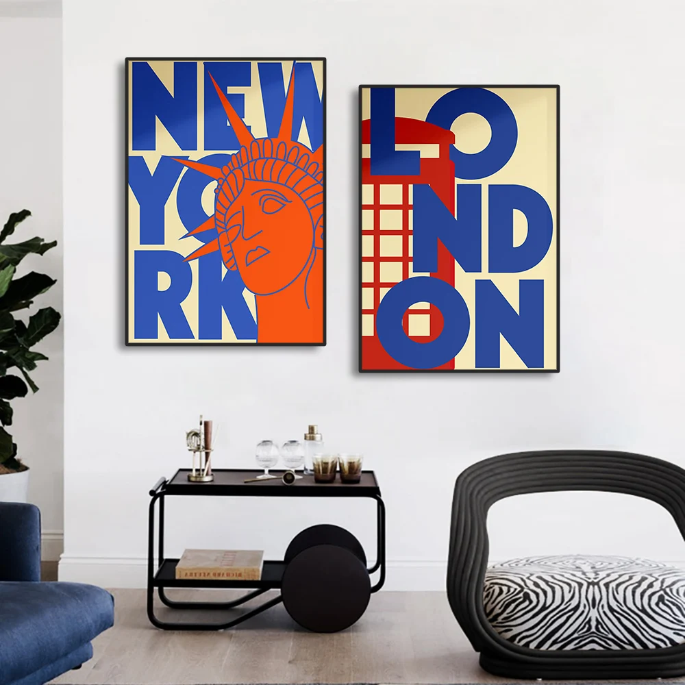 Nordic Simple City Landscape Poster London New York Paris Rome Mid Century Wall Art Decor Canvas Painting Gifts Home Decorative