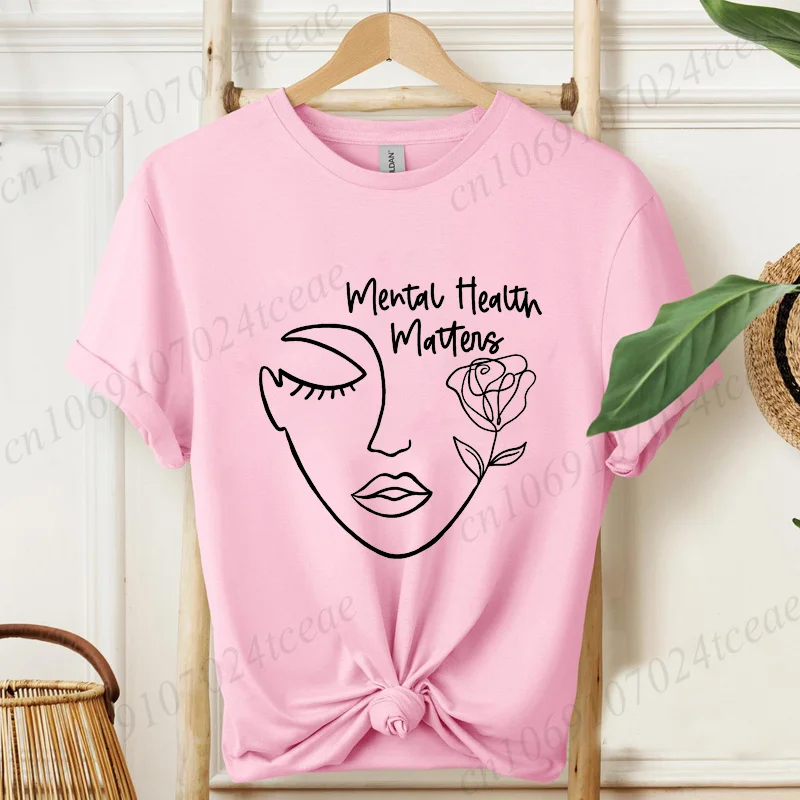Women's Short Sleeve Shirt Mental Health Matters Print Lady T-Shirts Short Sleeve Women Tee Shirt Therapist Casual Summer Tops
