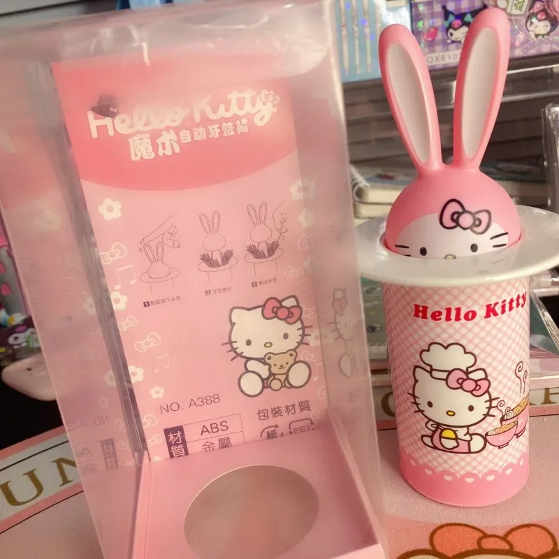 Caixa De Armazenamento De Palito Hello Kitty, Kawaii, Coelho, Desenhos Animados, Acessórios Anime, Encolher Automaticamente, Press-to-Press