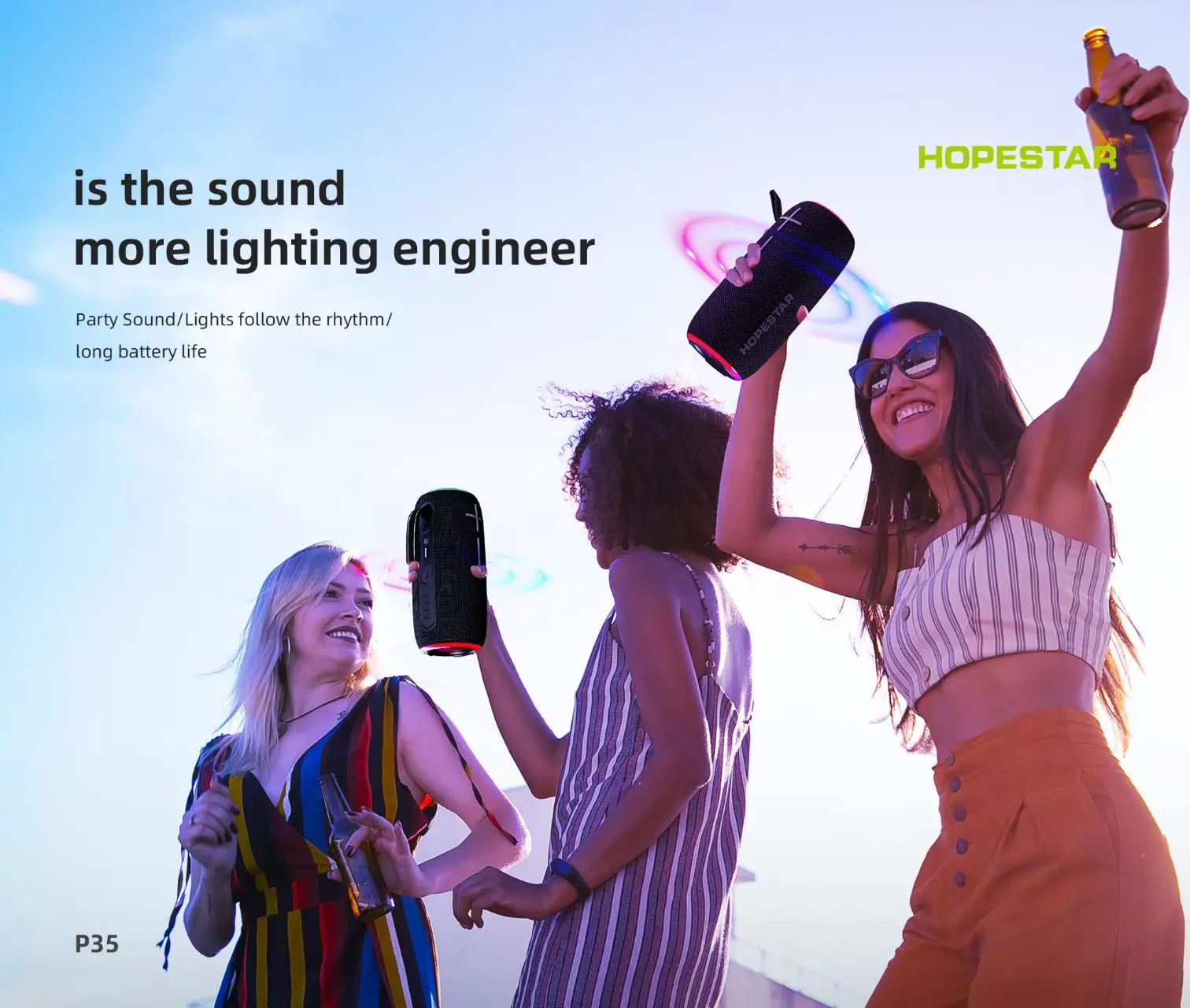HOPESTAR P35 20W Outdoor  Speaker Dual 10W Drivers 3000mAh Battery IPX7 Waterproof RGB Light TWS Speaker