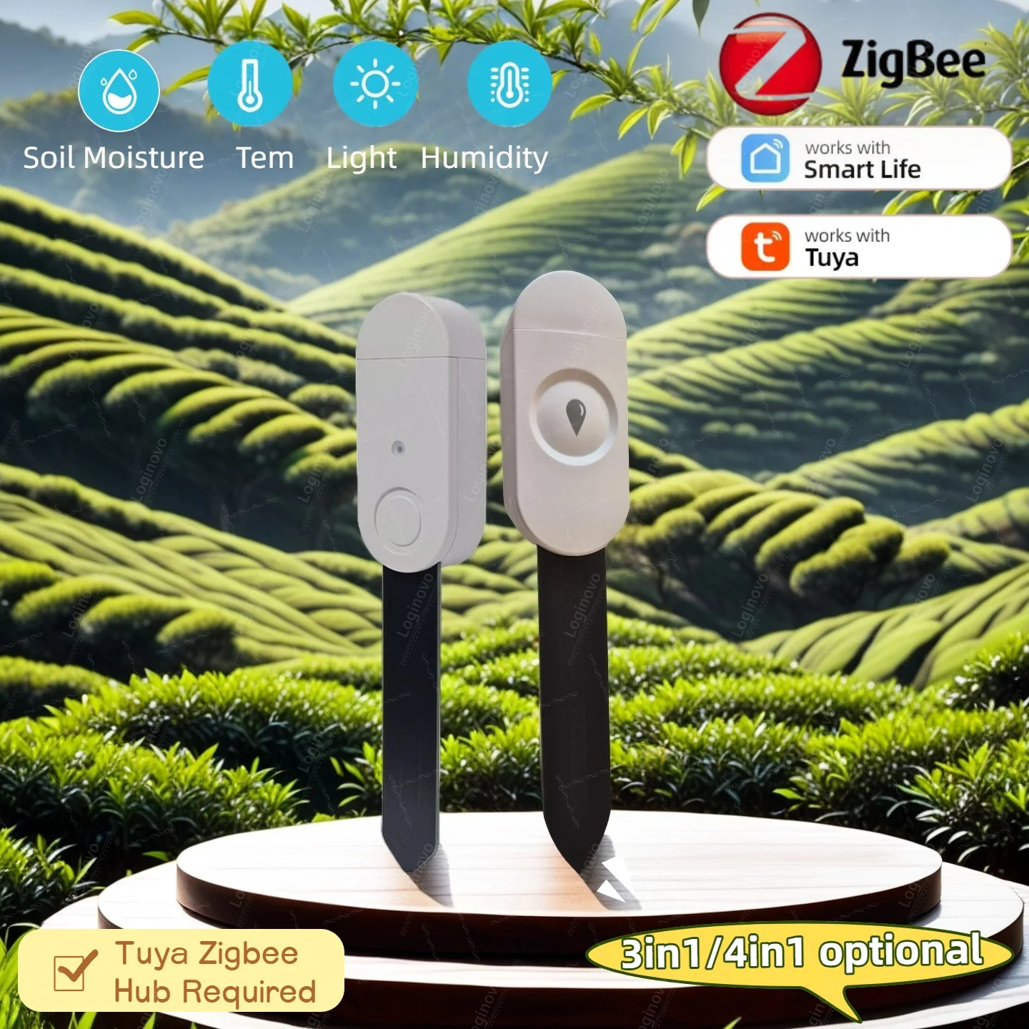 

Zigbee датчик влажности, температуры и влажности, умный детектор почвы, детектор Smart Life Tuya APP Monitor 3in1/4in1 с датчиком освещенности