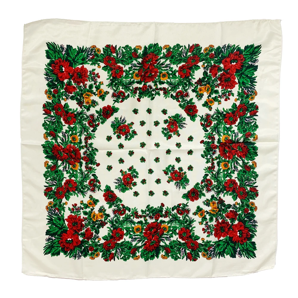 Bandana quadrada com estampa floral para mulheres, lenço russo, lenço estilo nacional, xales étnicos, lenço feminino, 70x70cm