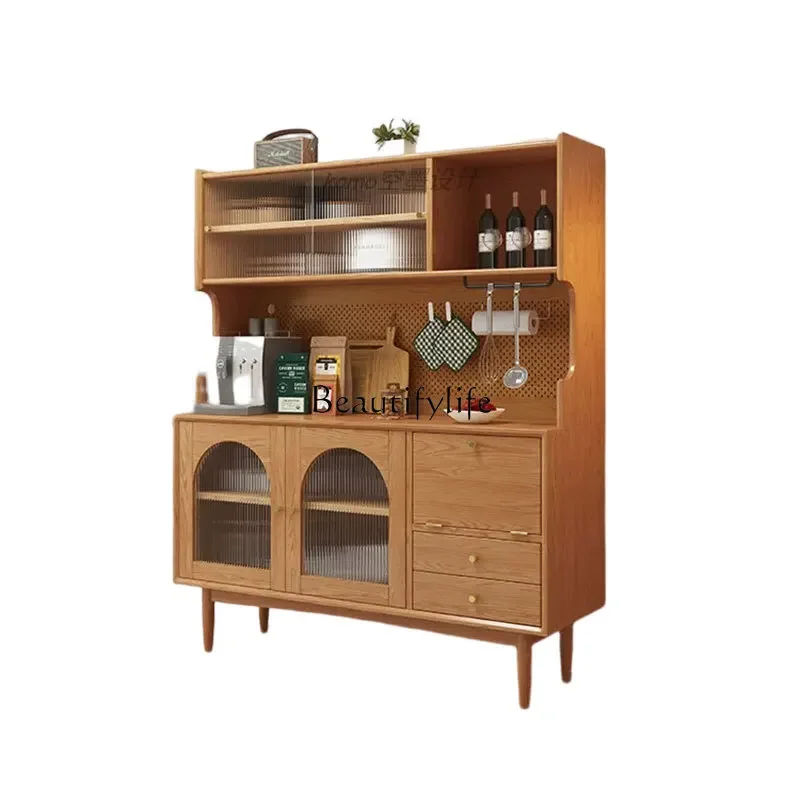 

L*Ash wood hole board dining side cabinet solid wood integrated cabinet living room kitchen small apartment