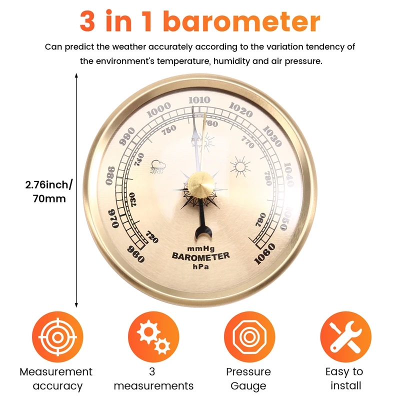 70 mm atmosphärisches Barometer für Zuhause, Wettervorhersage, Aneroid-Barometer, Gas-Manometer