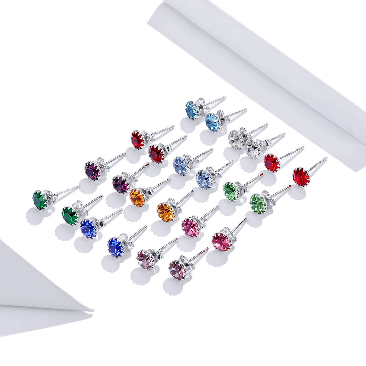 Jiangyuan fine silver jewelry classical birthstone earrings stud 925 sterling silver jewelry colorful zircon earrings for women