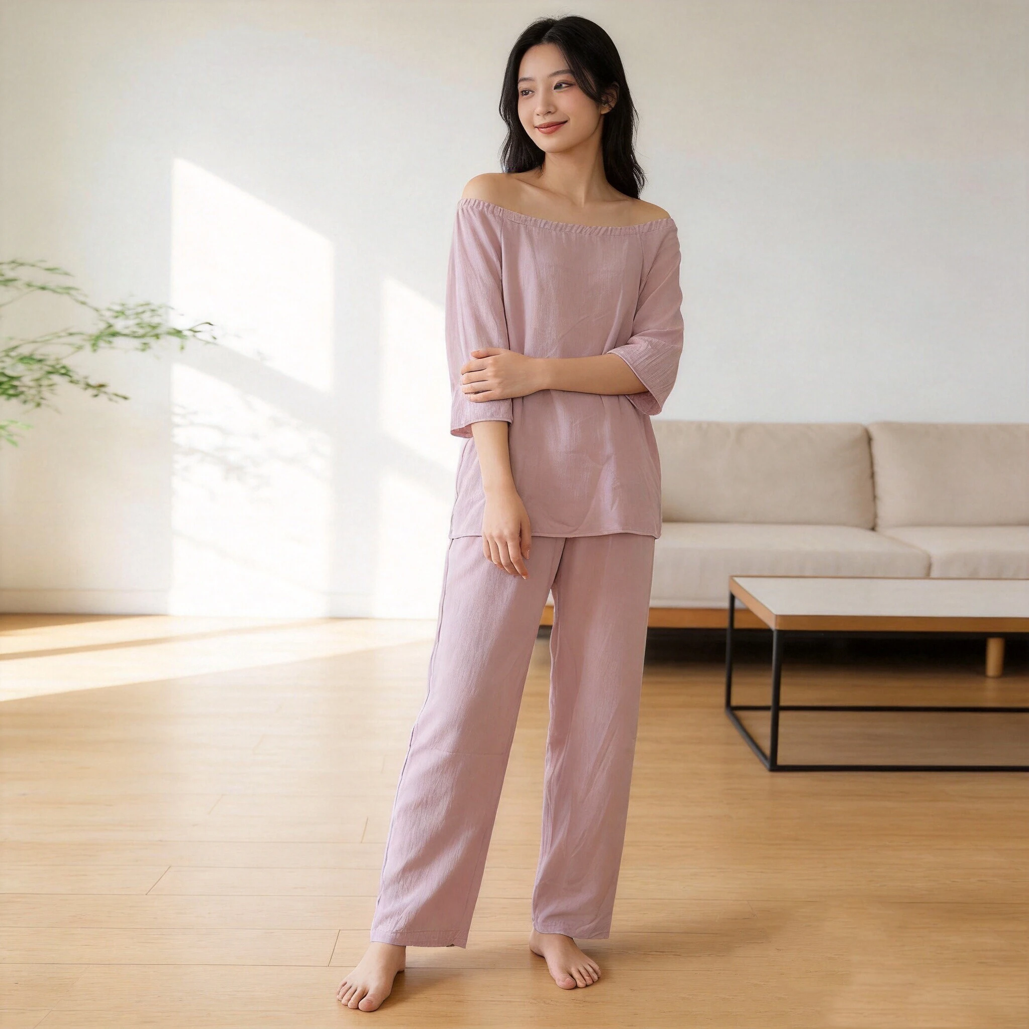 

New Elegant Off Shoulder Sling Tops Long Pant Set Summer Women Casual Loose Sleeve Solid 2Pc Suits Fashion Draped Party Suits