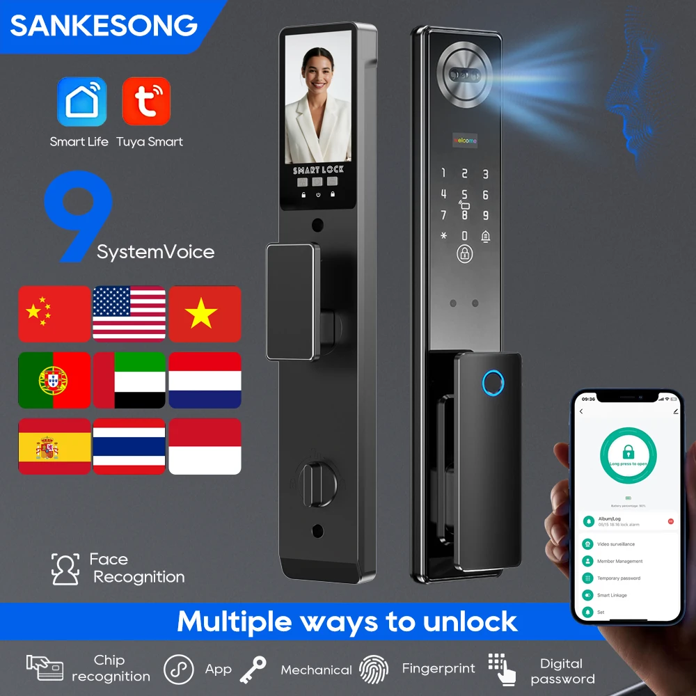 

SANKESONG 3D лицо домофон в реальном времени умный дверной замок безопасность интеллектуальный пароль от отпечатков пальцев биометрический электронный ключ разблокировка