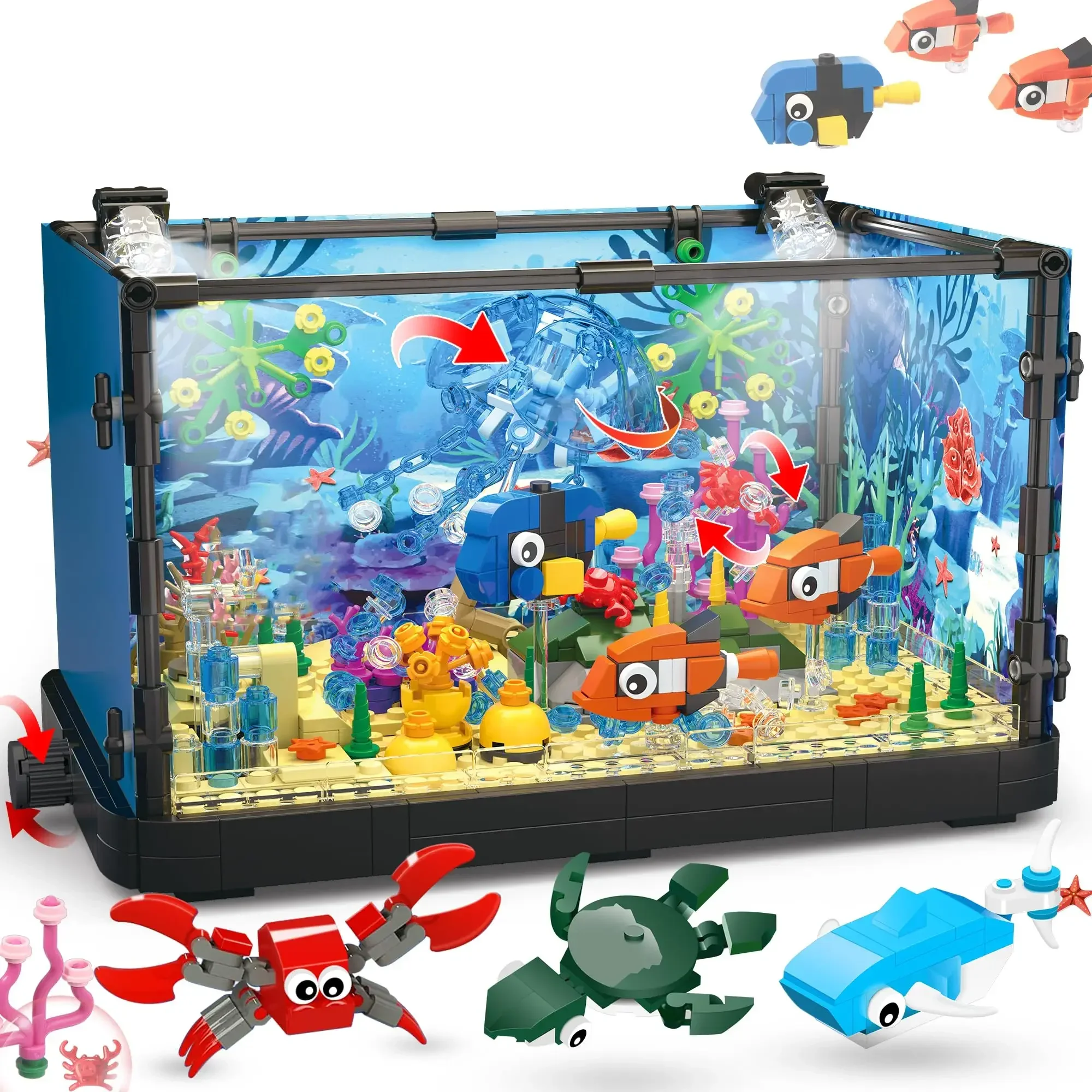 

MOC Fish Tank Building Blocks Marine Aquarium Marine Animal Building Blocks Bricks Ocean Animal Building Toy Bricks Toys Gifts