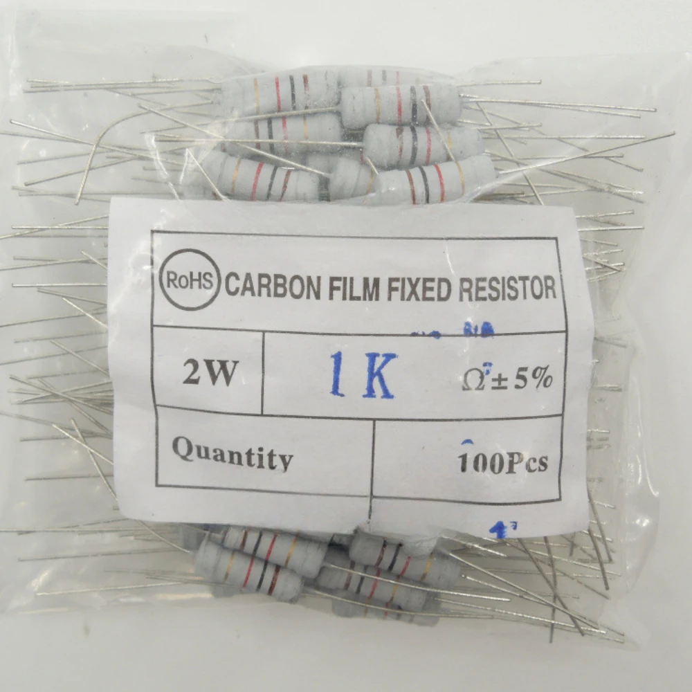Resistores 1KΩ 2W 5% - 100PCS Filme de carbono para circuitos de potência/reparo