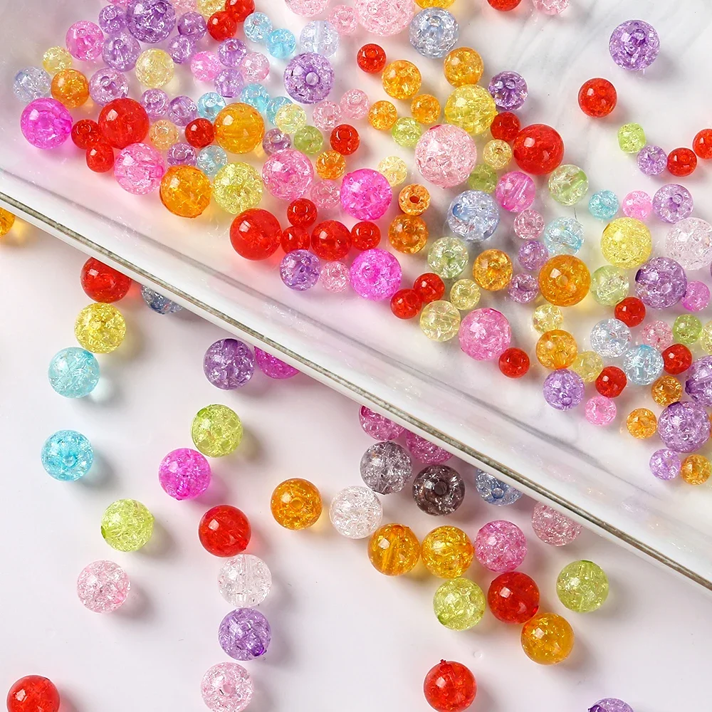 6/8/10/12mm Transparent Mixed Cracked Acrylic Crystal Beads Round Spacer Beads for Jewelry Making DIY Needlework