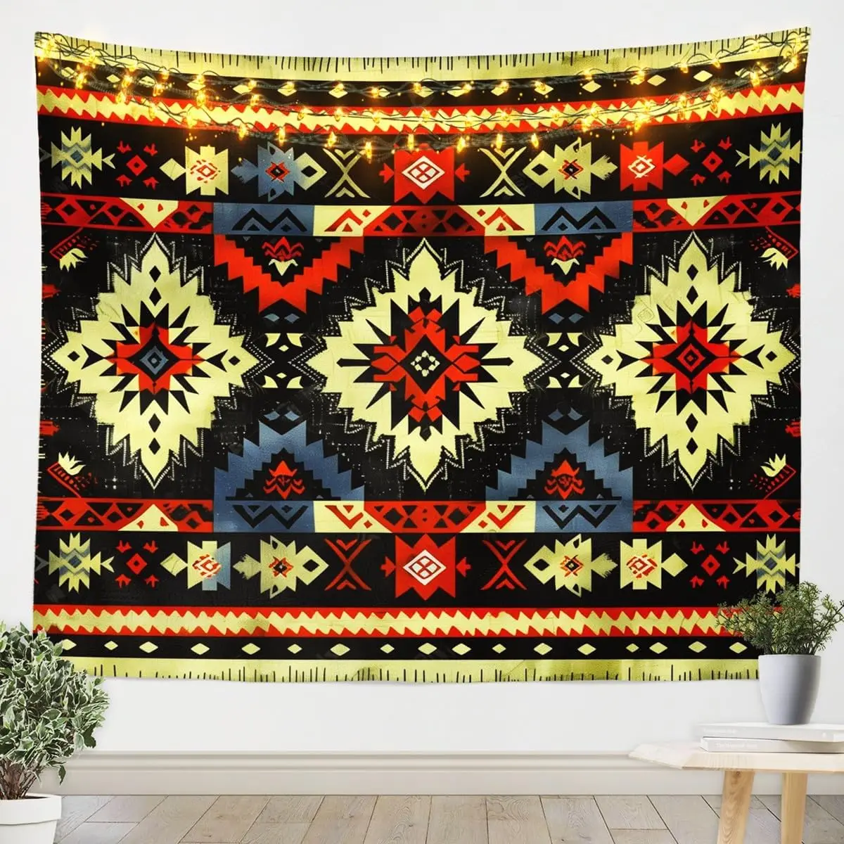 Southwest Native American Design Wall Blanket Southwestern Geometric Wall Hanging Western Decor Wall Art Black White Tapestries