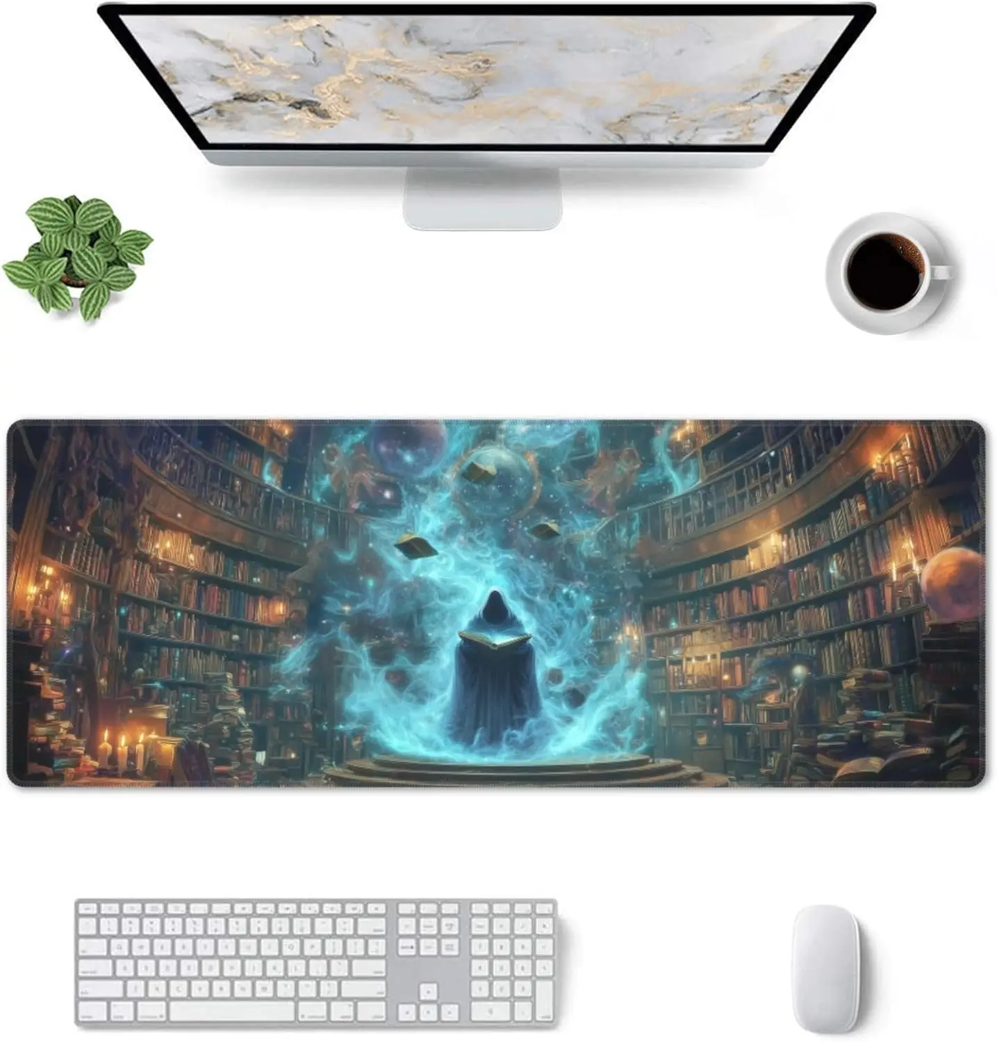 Witch-Themed Extended Gaming Mouse Pad with Stitched Edges – XL Large Desk Mat for Gamers and Home Office