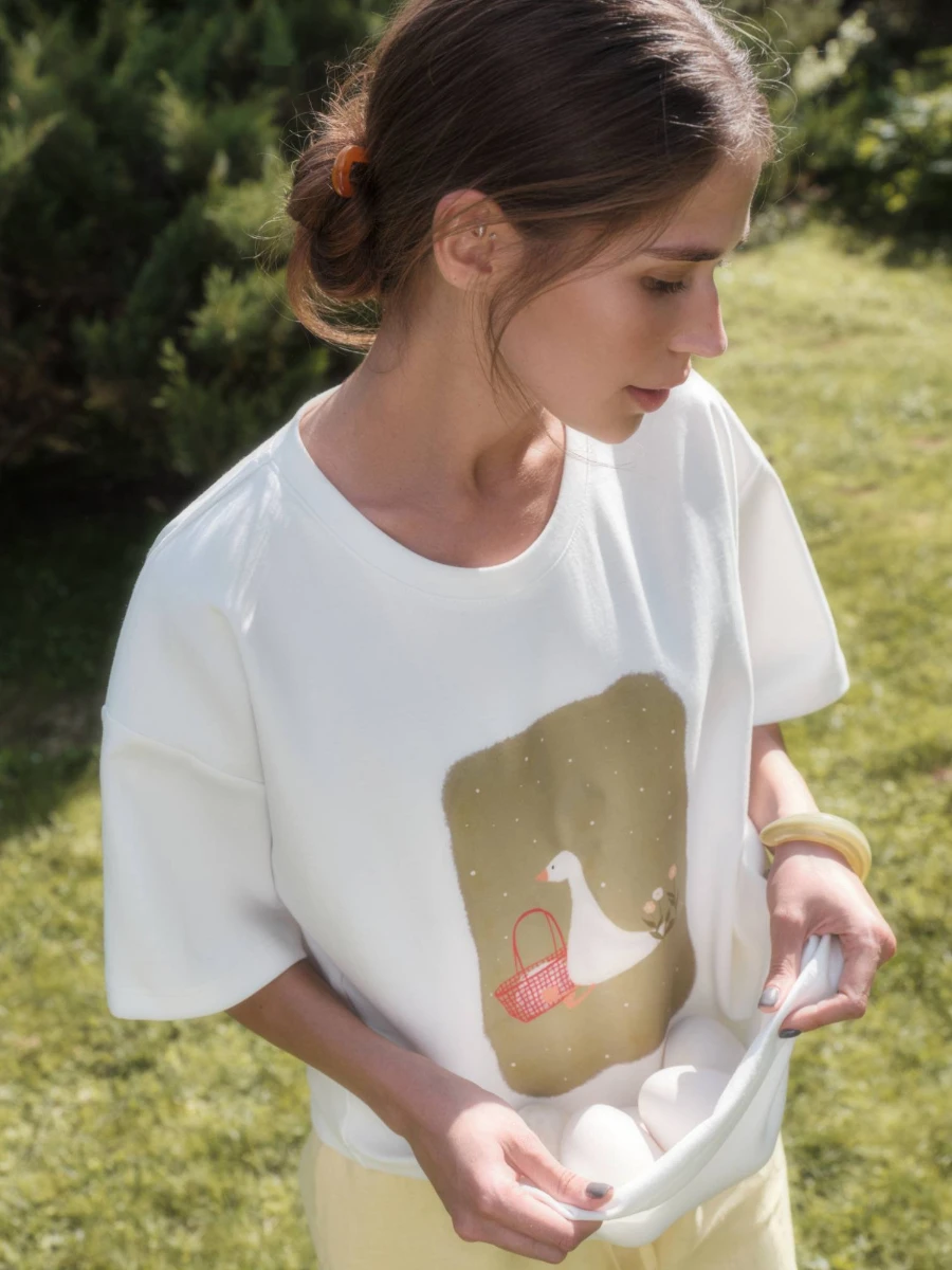 Women's Vintage Printed Cotton T-Shirt - Loose Fit Short Sleeve