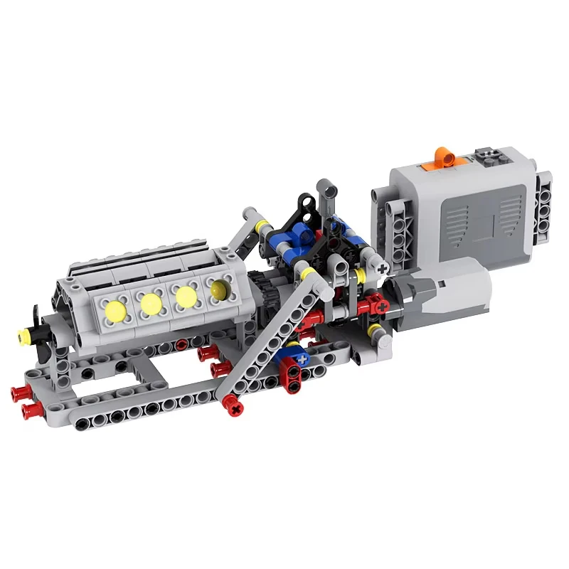 Caja de cambios de 4 velocidades, juego de bloques combinados de Motor gris amarillo + V8, piezas modificadas DIY, juguete de ladrillos de alta tecnología disponible con Motor de potencia