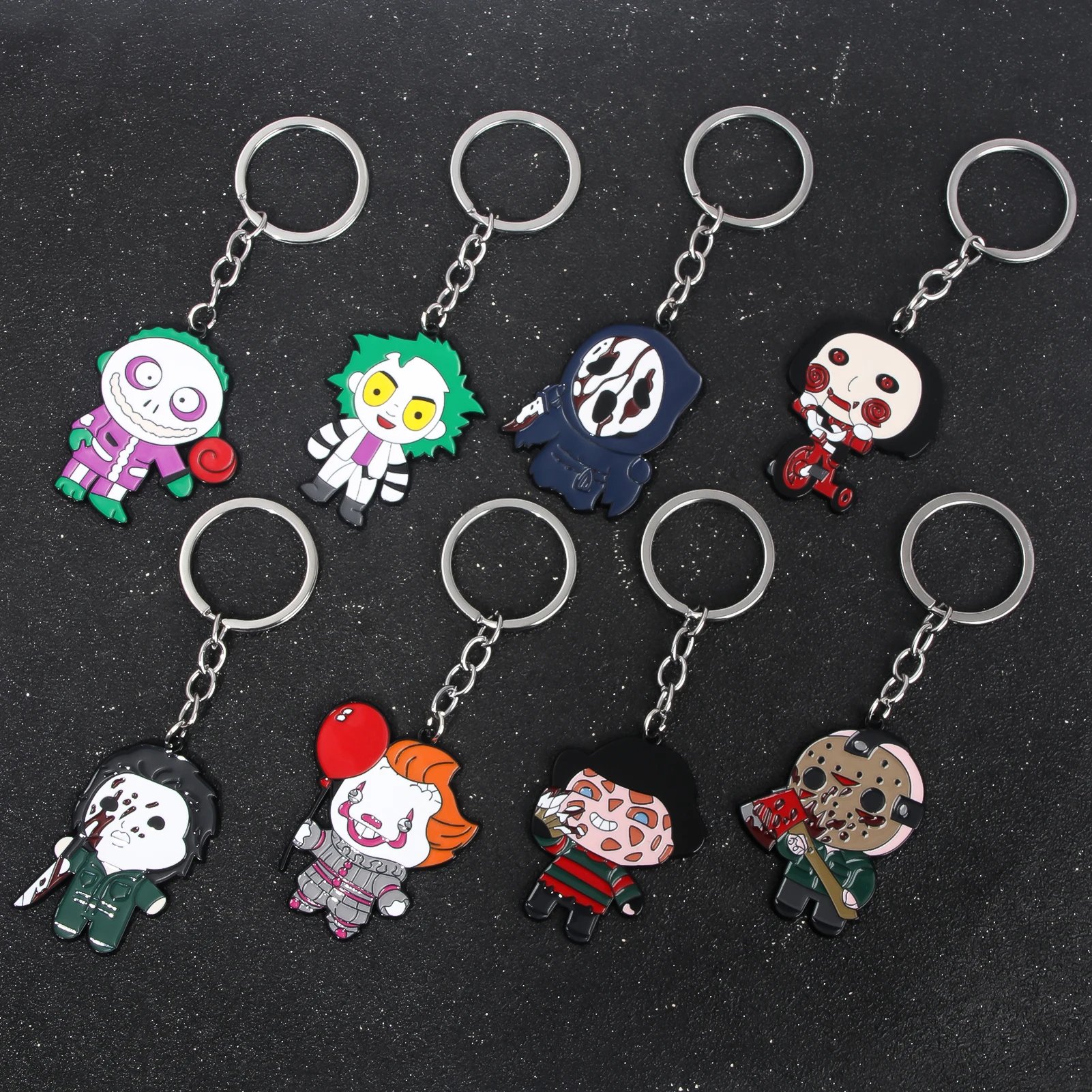 Movie Halloween Chainsaw Death Grim Reaper Joker Keychain Cute Funny Clown Ghost Pendant Keyring for Women Men Accessory Gifts