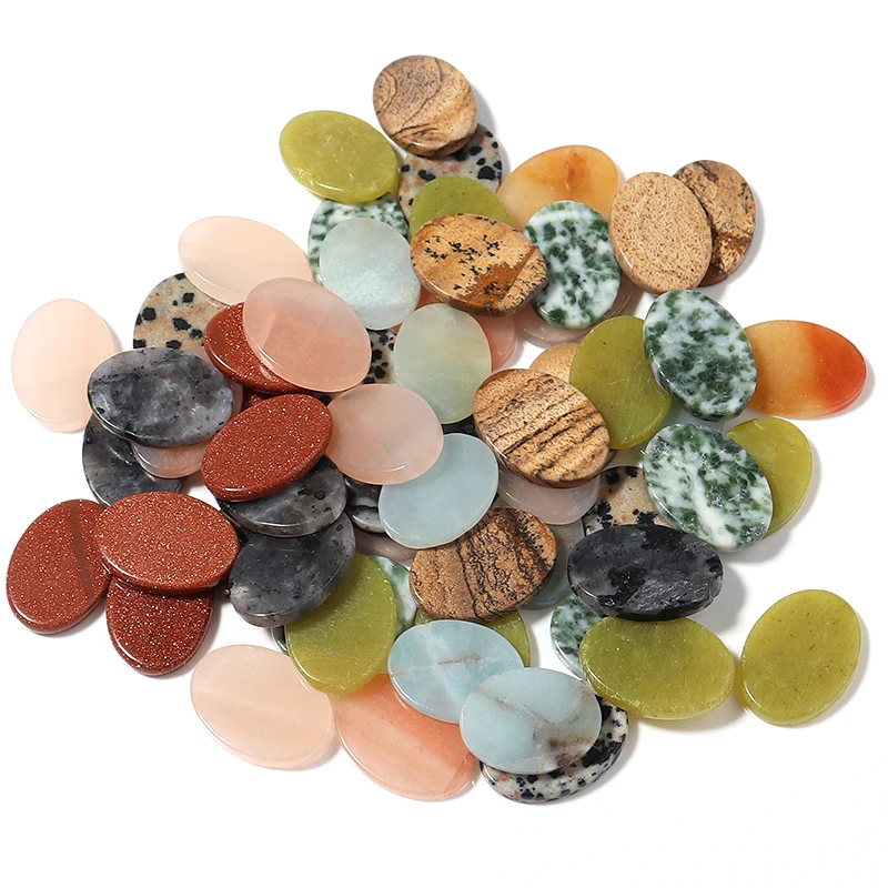 5pcs/lot Flat Oval Stone Cabochon Beads Natural Stone Loose Beads Spiritual Healing DIY Jewelry Making Necklace Ring Accessories