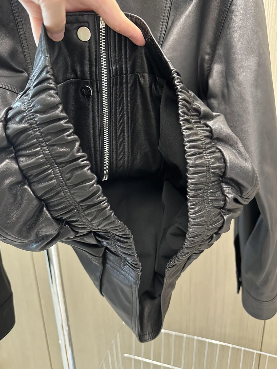 سترة طيران لراكبي الدراجات النارية كبيرة الحجم مبطنة على الطراز العتيق من الجلد الطبيعي #4