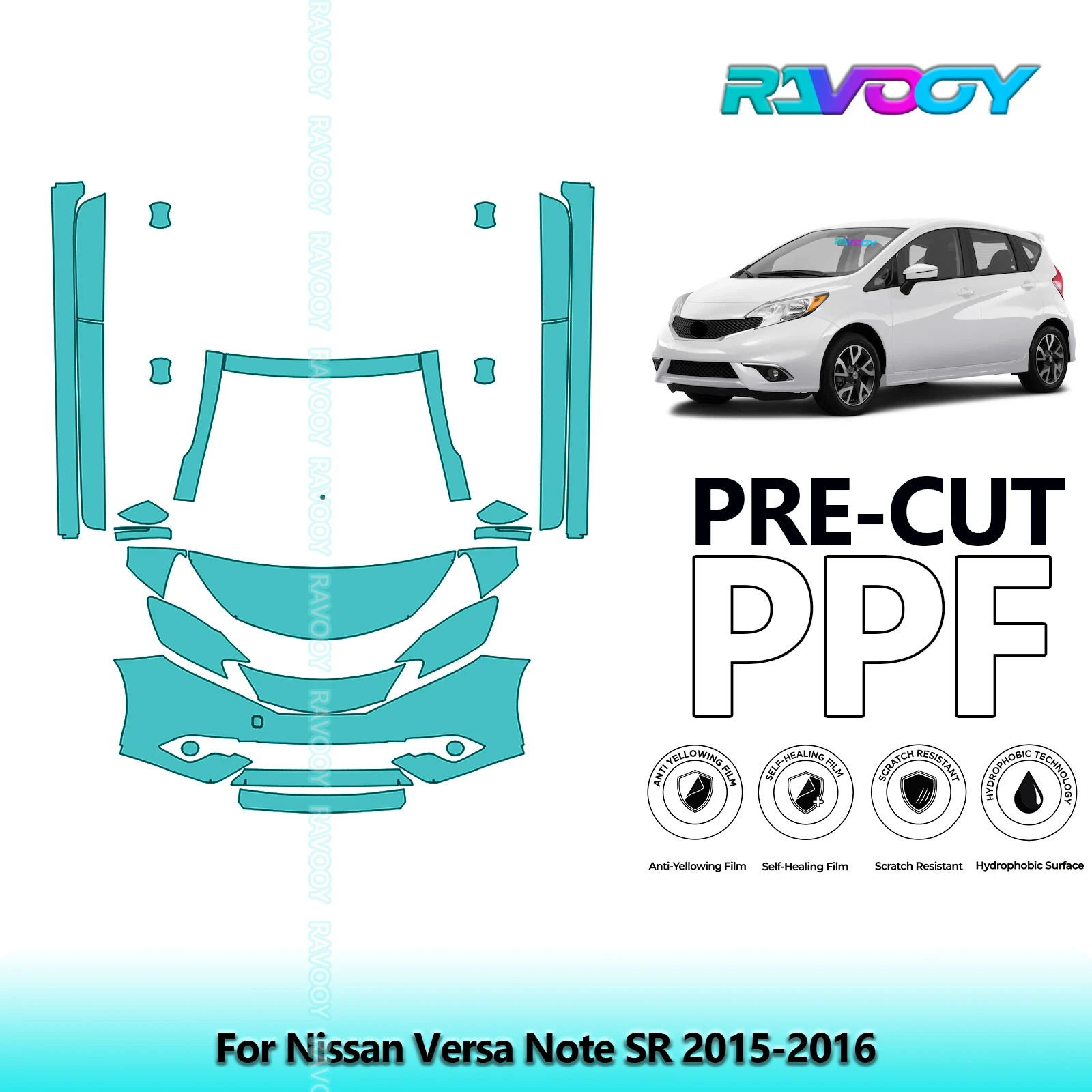 For Nissan Versa Note SR 2015-2016 Partial Front+Side Skirts Pre-Cut Paint Protection Film PPF Clear Bra Kit | Clear/Matte/Black