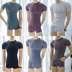 【High Quality】Male Sport Tight Elastic T-shirt Boxer Set Yoga Tops Shorts Clothes Suit for BJD Uncle ID75 TD85 Action Figure Toy