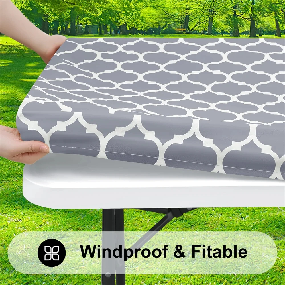 Kitinjoy-Mantel rectangular impermeable, cubierta de mesa ajustada elástica para mesa de 4 pies, paño de mesa limpiable para acampar, interior y