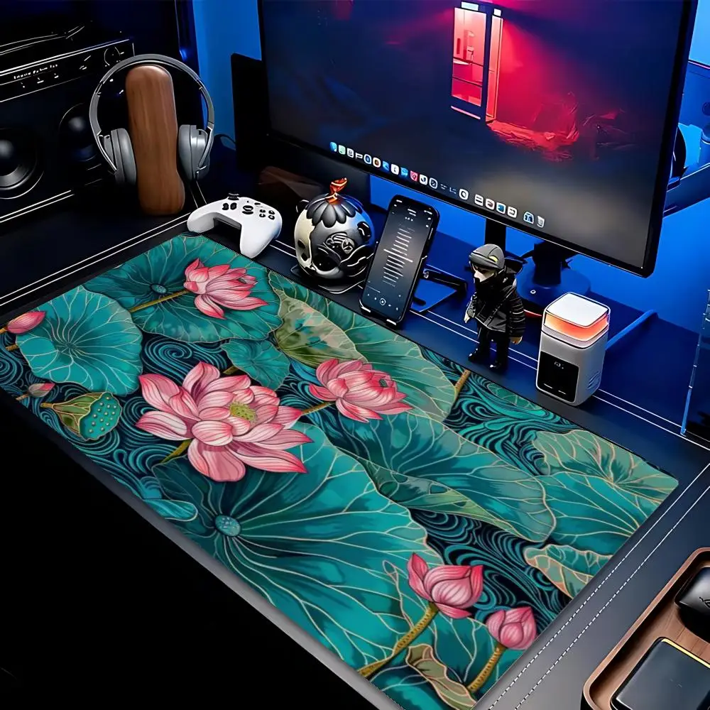 Gaming Mouse Pad Gamer Desk Mat Large Keyboard Pad Pink Lotus Flower Computer Table Surface For Accessories Xl Ped Mauspad