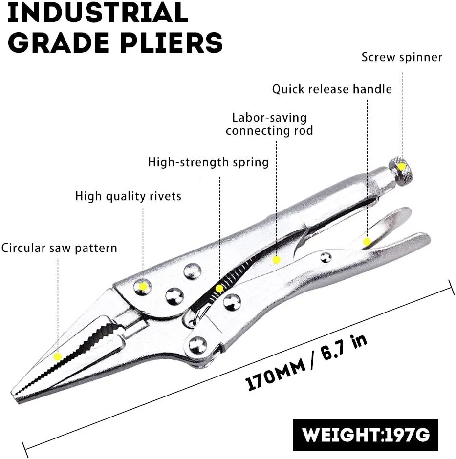 AIRAJ 3 Pcs Locking Pliers Welding Tools 7\'\' Carbon Steel Pliers Industry Round Mouth Vise High Torque Fixed Clamping Hand Tools