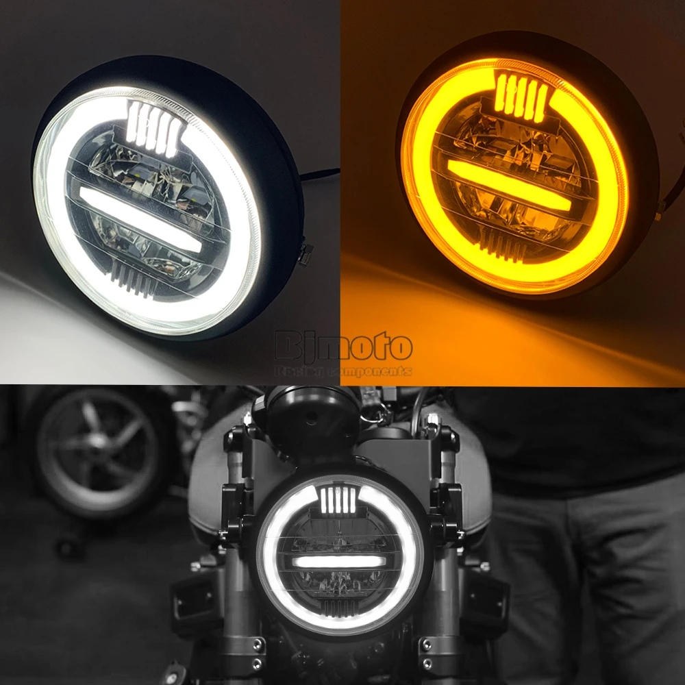 7.5 Inch Universal Motorcycle Led Headligh Round Head Light  for Harley Sportster Cafe Racer Honda Kawasaki Yamaha Suzuki Custom