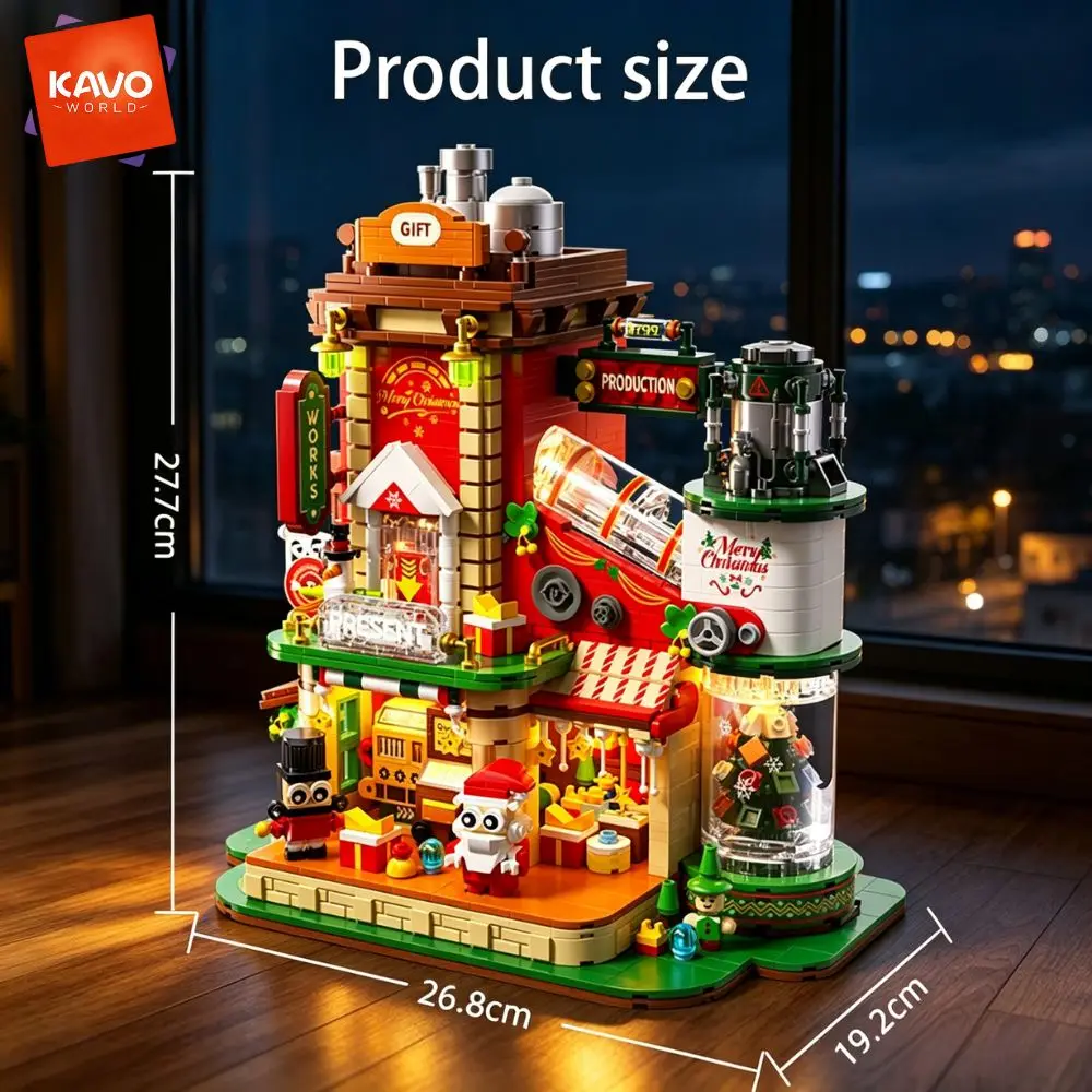 KAVOWORLD 2775PCS Christmas Gift Factory Building Blocks Toy, Santa Claus, Christmas Tree, Candy Creative STEM Building Toy Bricks Model with Rotating Tree Conveyor Belt, LED Light Up Assembly Ornament, Christmas Halloween Thanksgiving Home Decor Gifts