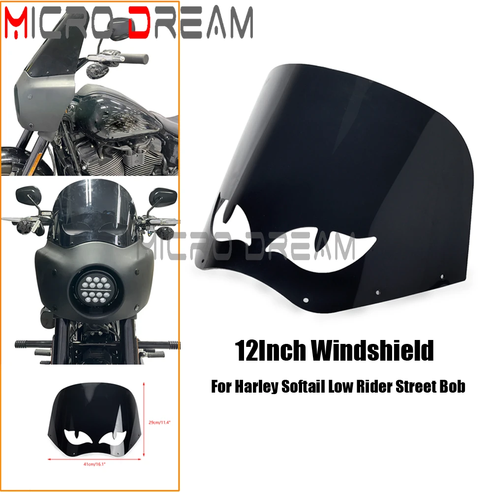 

12inch Windshield Fairing Mask Deflector Headlight Screen Shield For Harley Softail Low Rider Street Bob Standard FXST FXLR FXBB