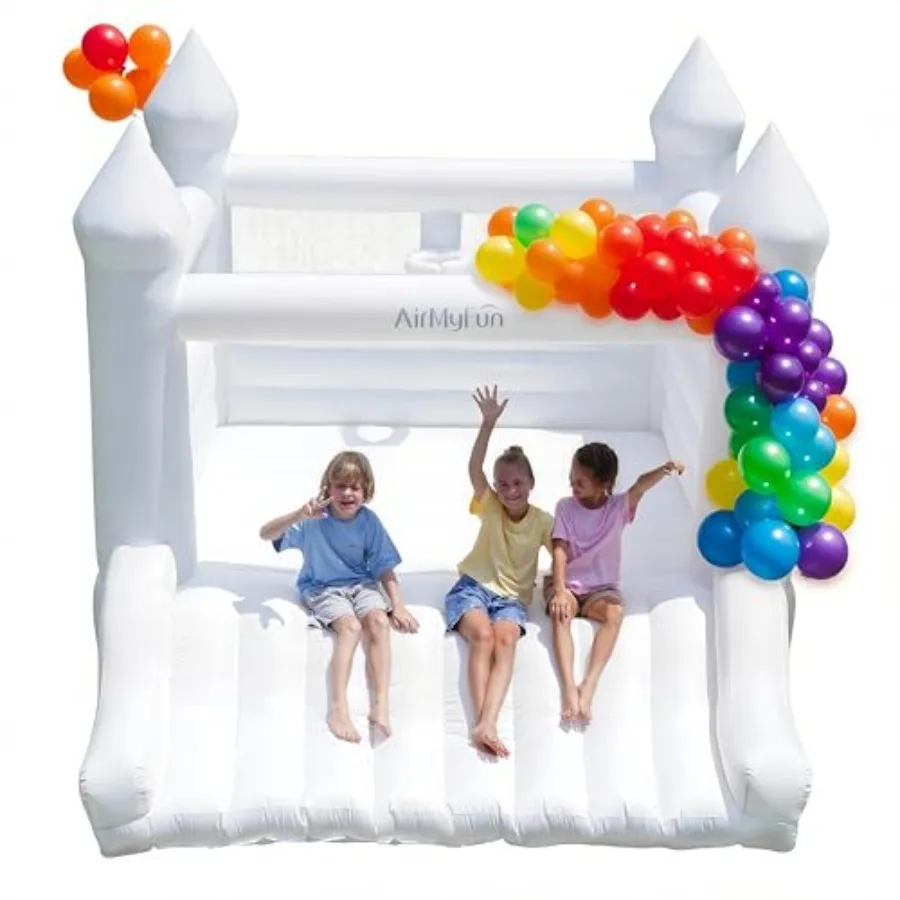 

White Inflatable Bounce House for 3-10 Years Old with Slide and Ball Hoop Thick Material Indoor Outdoor Jumping Castle Bouncer