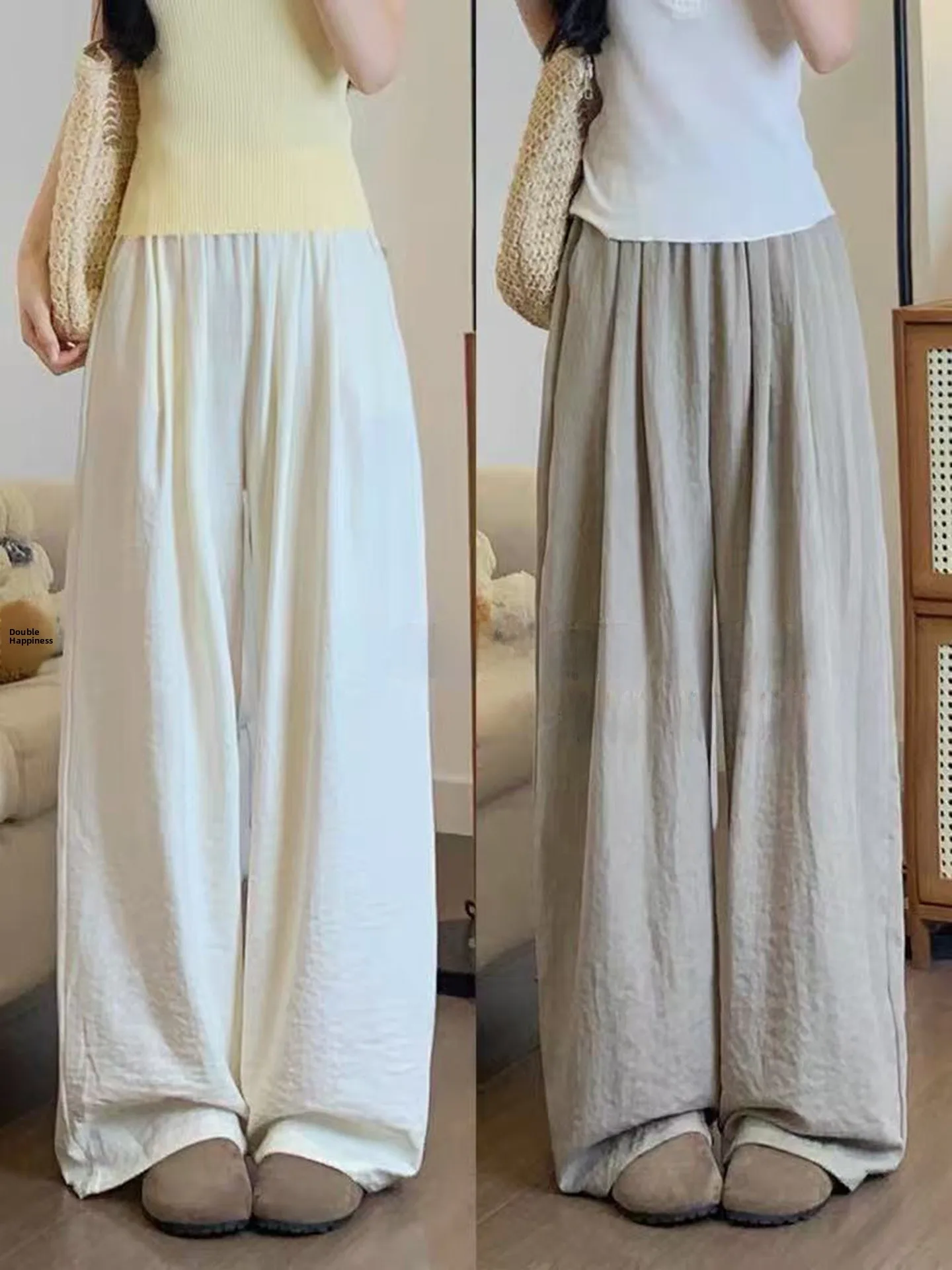 

High Waist Loose Feel Wide Leg Pants Women's Summer Thin Model plus Size Comfortable Casual Loose Fit Trousers