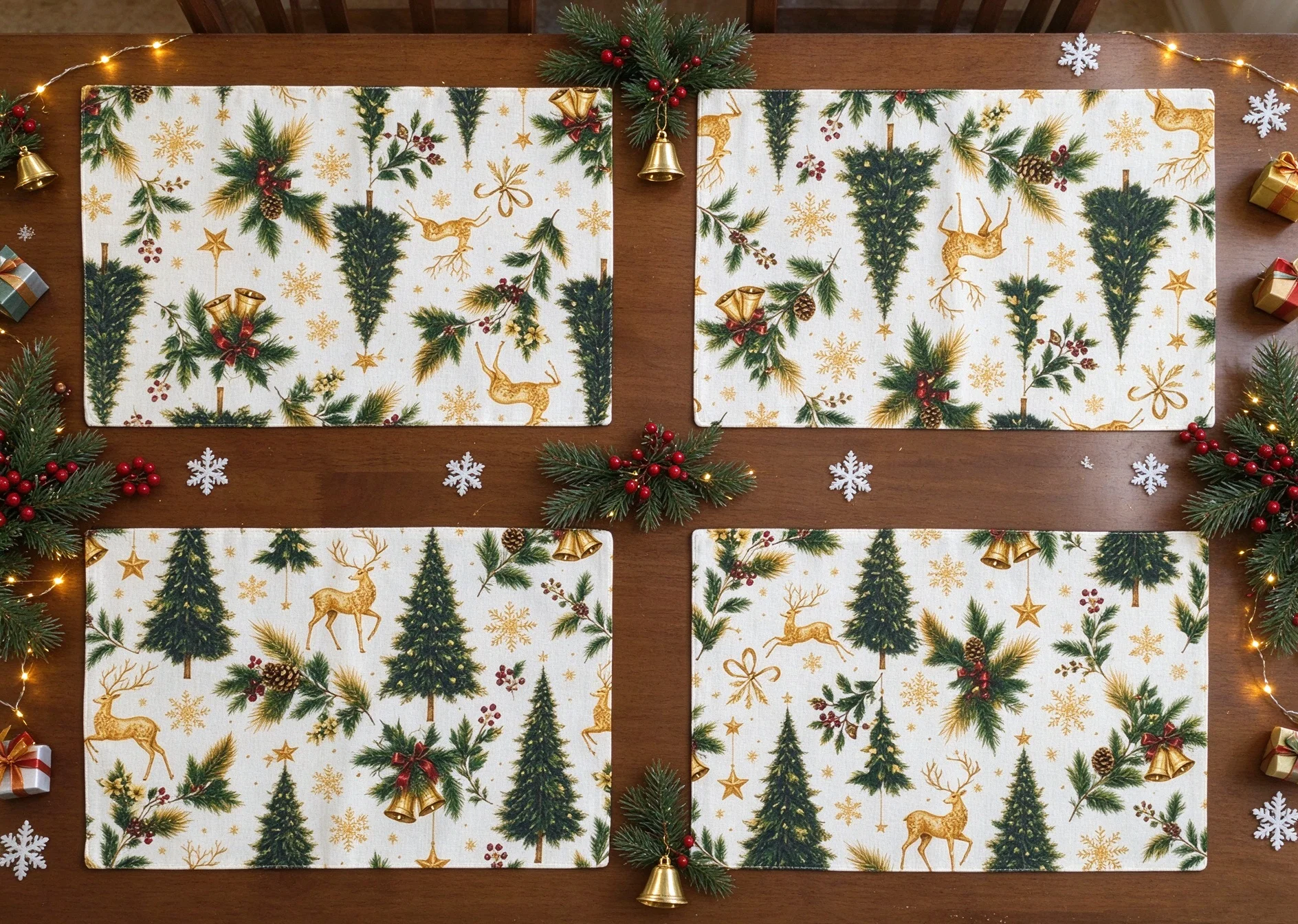 Double-layer Christmas Linen Placemats Holiday Table Decor Heat Resistant Rectangular Table Mats for Dining