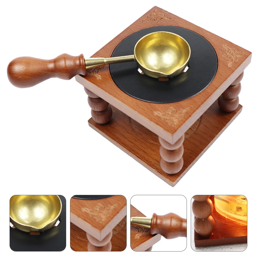

1Set Fire Seal Melting Stove Kit Wooden Furnace for Wax Sealing with Copper Spoon Retro DIY Tool for Wedding Invitations Letters