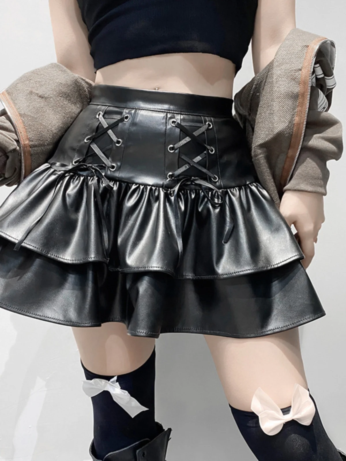 

Однотонная плиссированная юбка на молнии с завязками, универсальный дизайн со средней талией, другой материал ткани, коллекция осень 2024