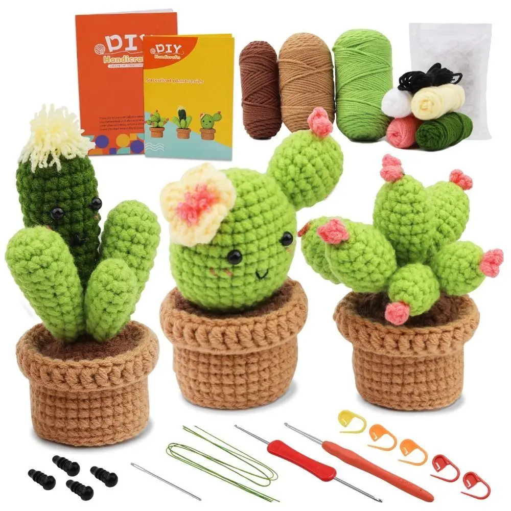 1set Acryl Beginner Haakpakketten Naaigereedschap Stap-by-Step DIY Breien Oppotten Planten Kit Gemakkelijk te volgen Zero To Hero