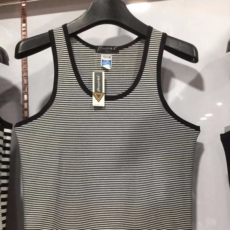 Men Cotton Striped Tank Top Slim Casual Sports Breathable Summer Inner Base Vest