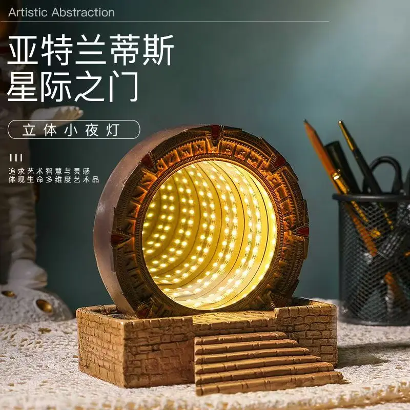 

Stargate Mirror Resin Ornament - LED Night Light with Sci-Fi Design, Futuristic Home Decor for Modern Interiors