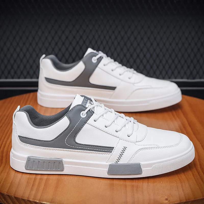 

Прогулочная обувь, новинка, осенняя дышащая Белая обувь, мужские студенты, Корейская Спортивная повседневная обувь на плоской подошве, цветные блокированные бордшорты