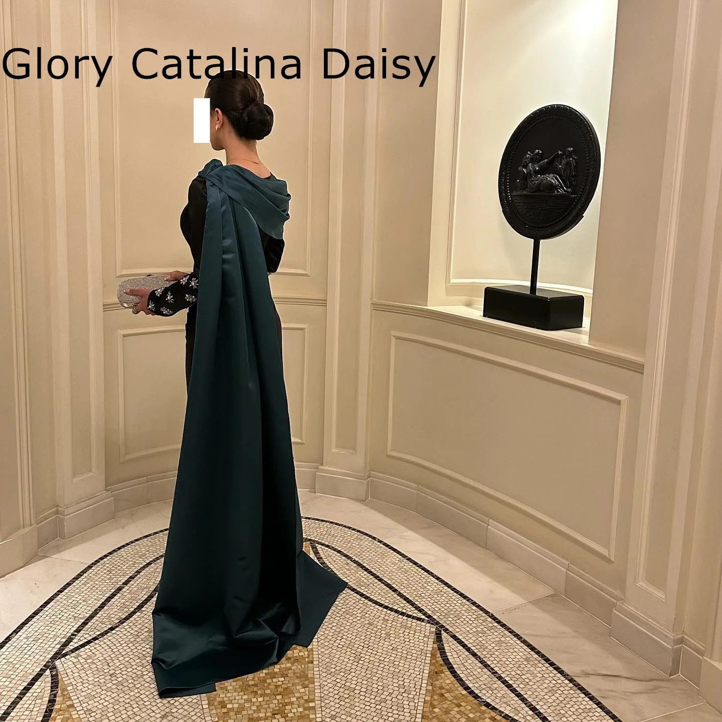 Long Sleeves Evening Dress Elegant Black Prom Dresses Watteau Train Saudi Arabia Formal Party Dress A-line Cocktail Gowns 2024