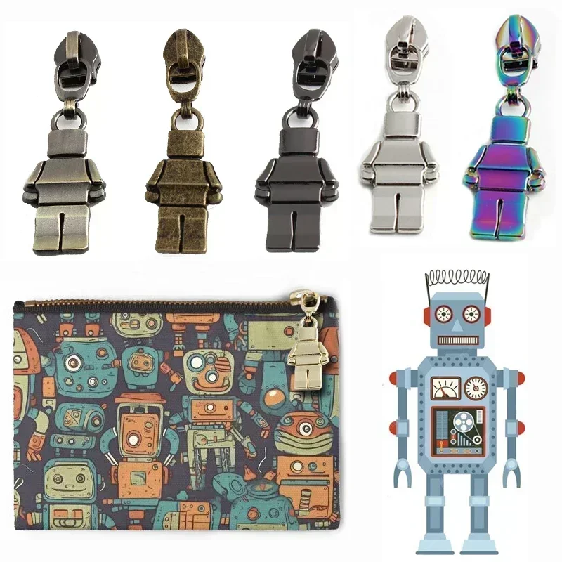 5PCS 56mm 6 colors robot cosmetic bag pull tab slider fashion mechanical clothes pillow mobile phone case minifigure pull tab