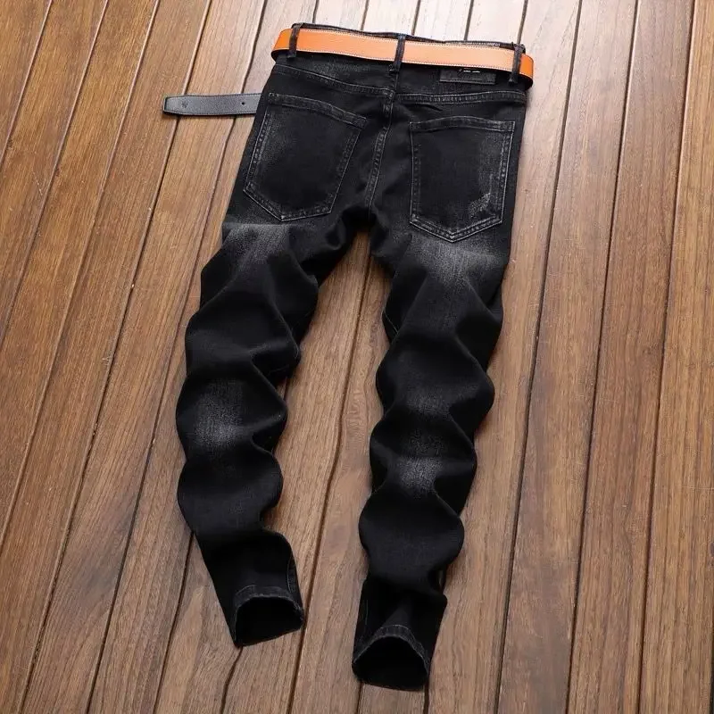 Harajuku موضة 2025 جديد وصول الرجال سليم صالح جينز غير رسمي ربيع الخريف سروال شكل قلم رصاص التطريز الفاخرة الكورية نمط الملابس #4