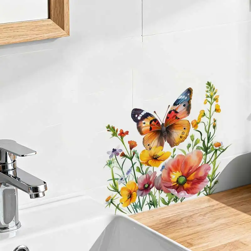 Watercolor Butterflies Wall Sticker Bathroom Toilet Decor Living Room Cabinet Refrigerator Home Decoration Decals TM1561