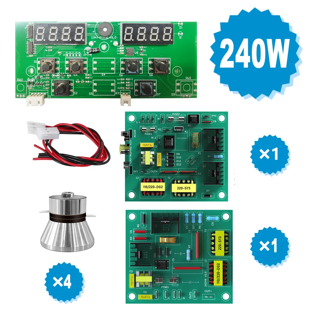 240W Ultrasonic Cleaner PCB Driver Boards Circuit Board Kit With 40KHz Ultrasounic Transducer