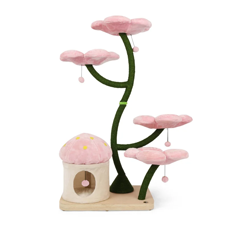 Pet Cat Climbing Frame Modern Wooden Sisal Luxury Flower Tree Large Floor Cat Tree