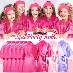 1-15set Kids Spa Party Robe Girls Birthday Squad Robes Soft Silk Satin Slumber Kimono Robe DIY Bathrobes with Hairband Eye Masks