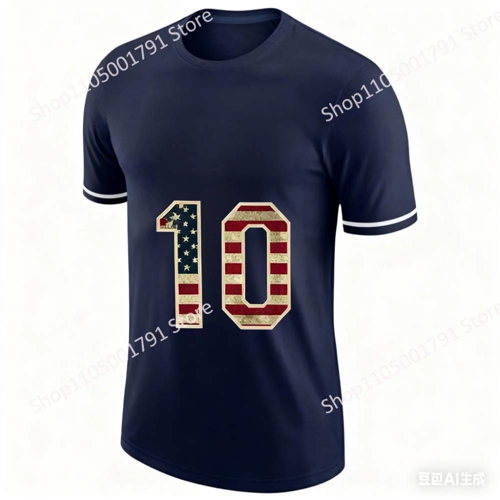 

Футболка с элементом американского флага, топ, мужской трикотаж, тренировочный дышащий спортивный футбол, футбол, номер 10, No 10, с коротким рукавом