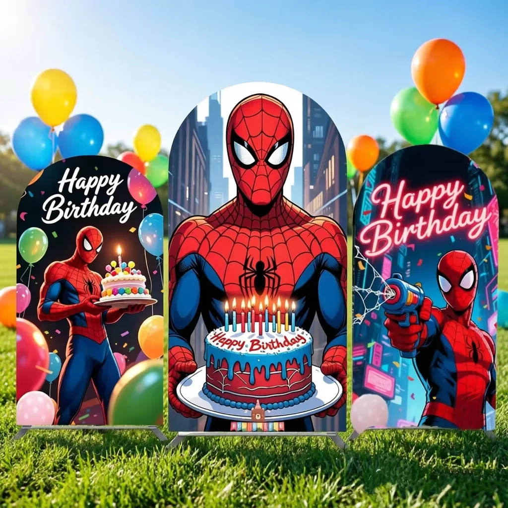 Spider-Man Theme Arched Backdrop Customizable Children Boy Happy Birthday Party Baby Shower Flexible Decoration Photography Prop