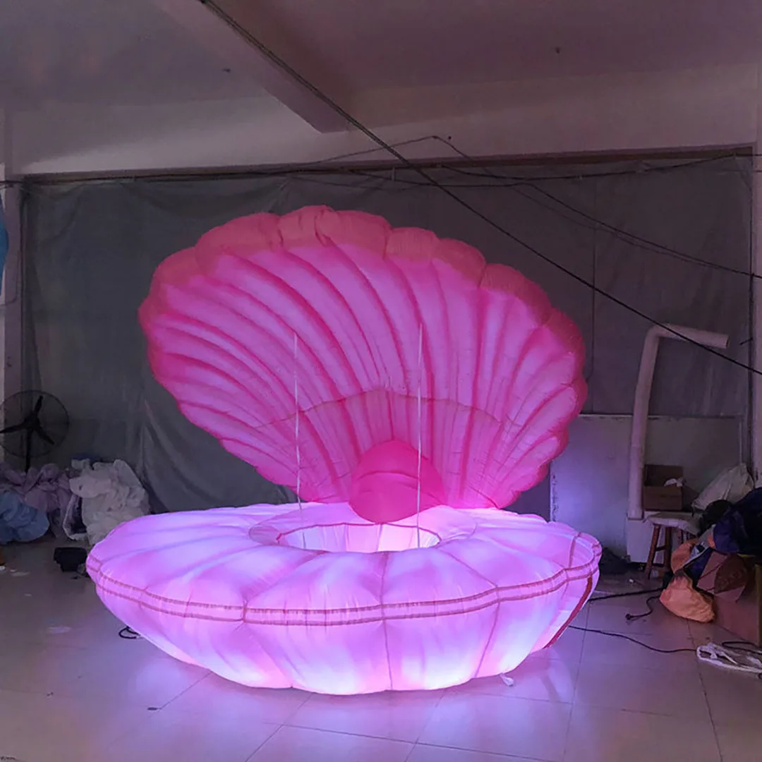 Giant Inflatable Shell with White LED Light Air Blow Red Clam Stage Performance Props for Nightclub DJ Advertising